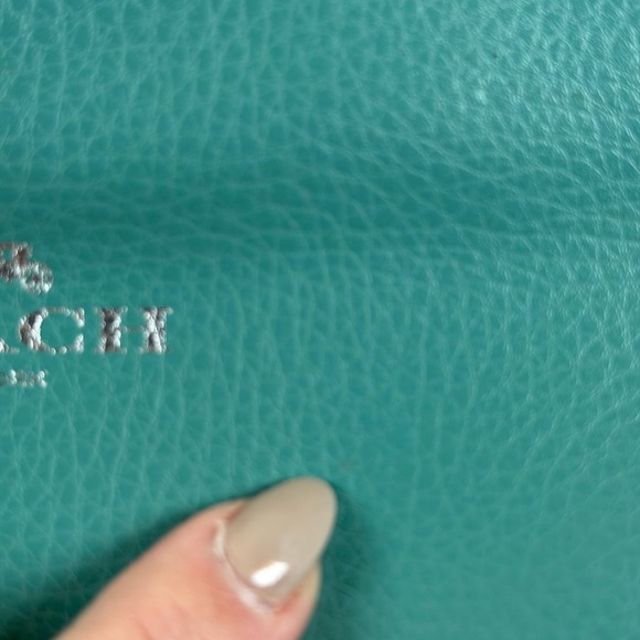 Coach Large Pebbled Leather Colorblock Derby Tote Bag Teal Navy F11833 READ - Picture 15 of 16